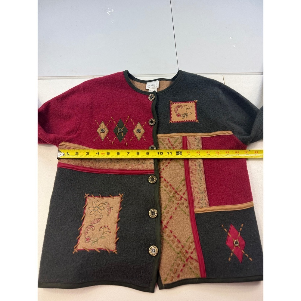 Koret Petites Wool Cardigan Patchwork Button Front Long‎ Sleeve Womens - Picture 4 of 8